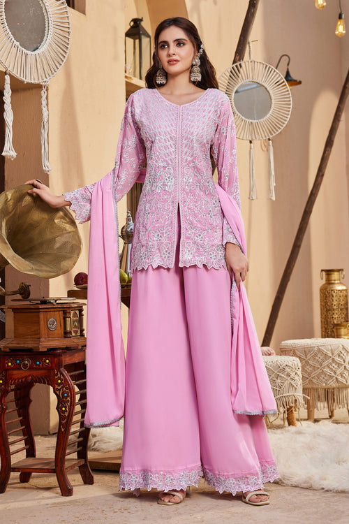 Faux Georgette Pink Readymade Palazzo Suit