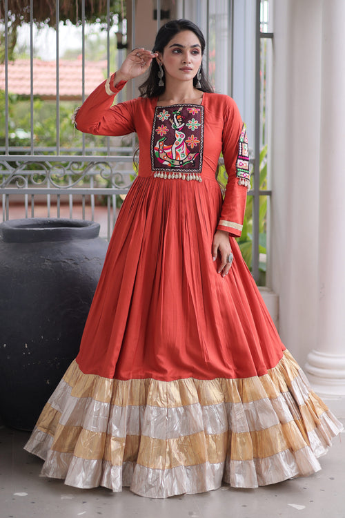 Traditional Rust Rayon Festive Wear Readymade Gown