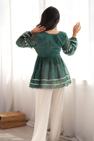 Green Traditional Faux Georgette Readymade Kediya For Garba Night