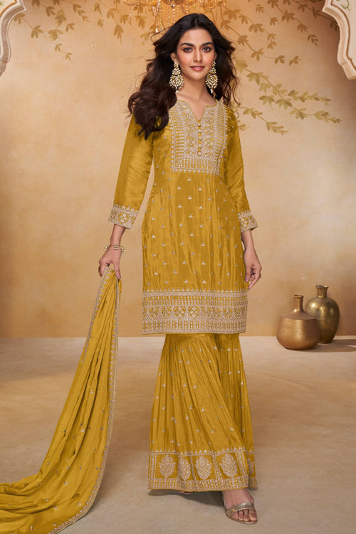 Heritage Yellow Embroidered Sharara Suit