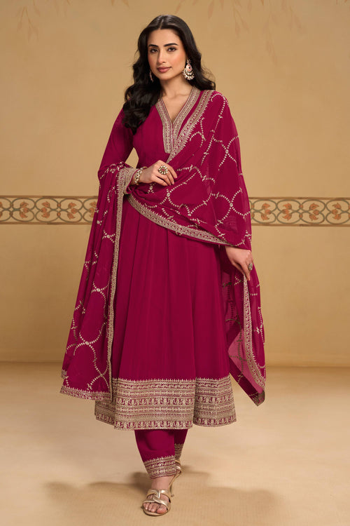 Magenta Embroidered Anarkali Salwar Suit