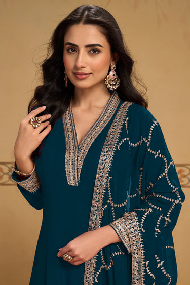 Royal Teal Heavy Embroidery Anarkali Suit