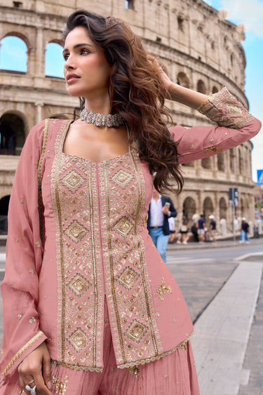 Elegant Pink Chinon Silk Palazzo Salwar Kameez