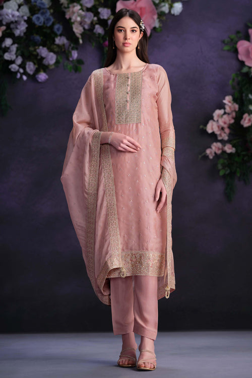 Pink Embroidered Organza Palazzo Salwar Suit