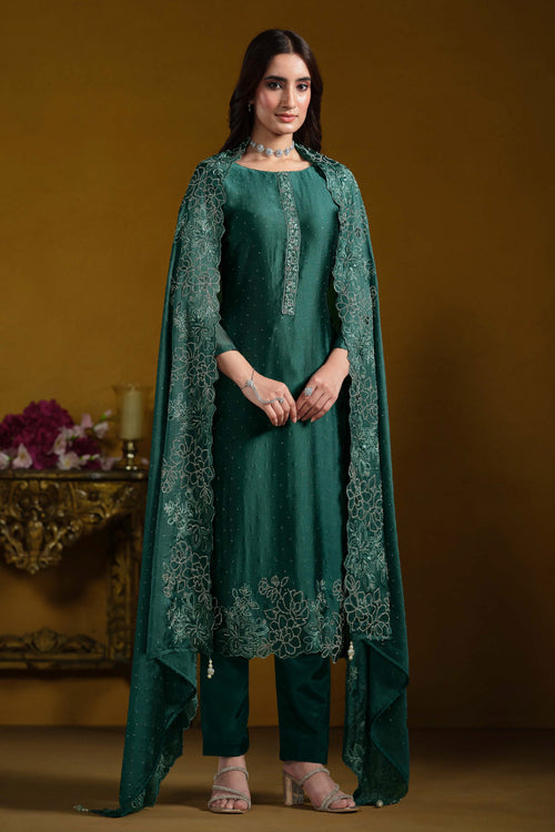Elegant Georgette Teal Straight Cut Salwar Kameez
