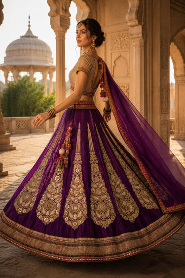 Purple Silk Designer Bridal Lehenga with Heavy Handwork