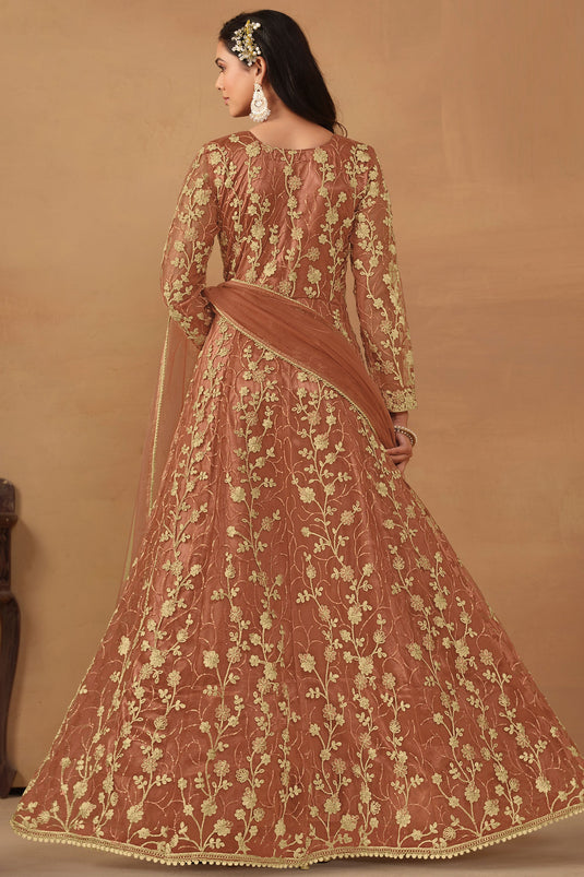 Orange Color Net Fabric Embroidered Vintage Anarkali Suit