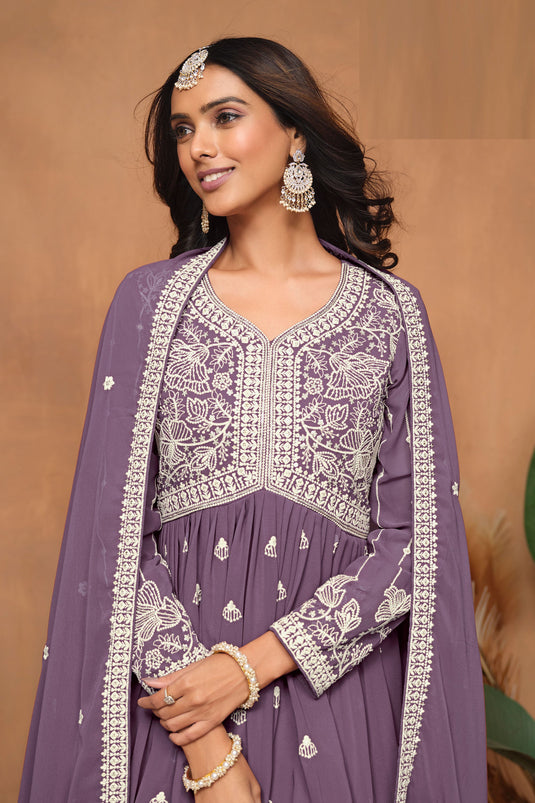 Engaging Lavender Color Georgette Function Wear Sharara Suit