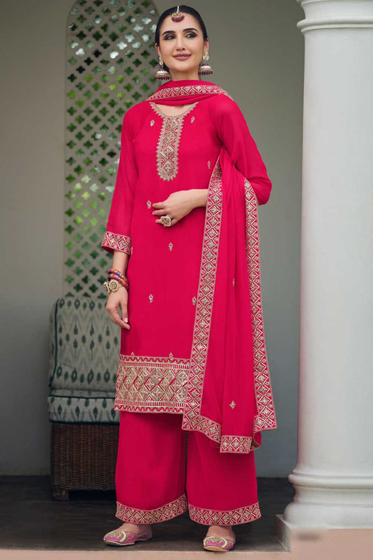 Georgette Fabric Pink Color Embroidered Winsome Palazzo Suit