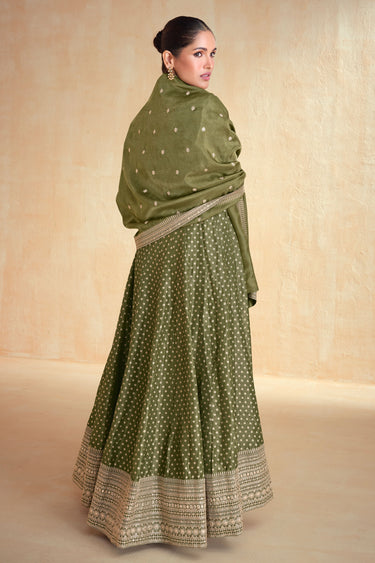 Green Embroidered Readymade Long Anarkali Suit With Dupatta