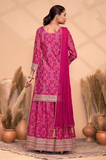 Chinon Bandhani Printed Readymade Palazzo Salwar Suit