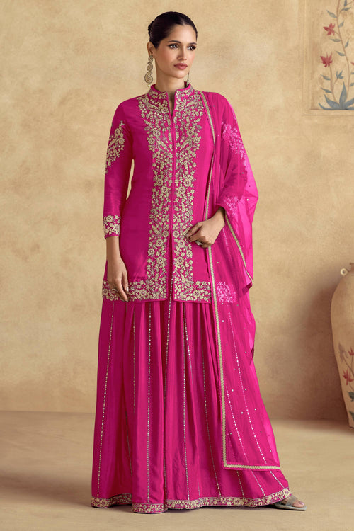 Rani Party Wear Chinon Silk Palazzo Salwar Kameez