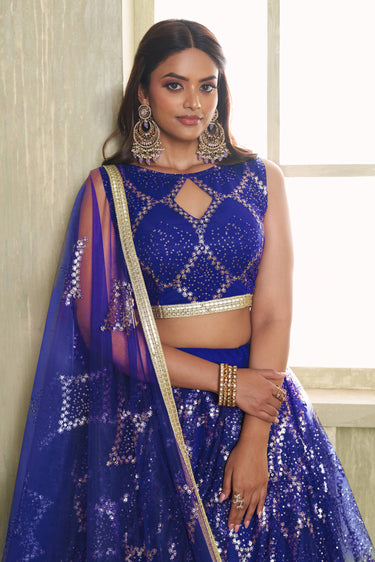 Fancy Blue Net Sequins Work Traditional Sangeet Wear Lehenga Choli