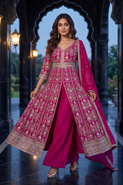 Magenta Embroidered Readymade Palazzo Salwar Kameez