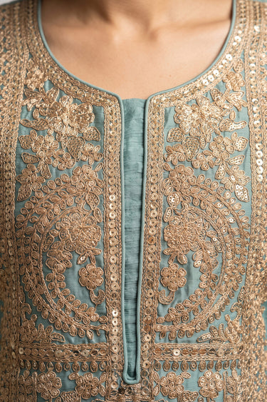 Sky Blue Embroidered Designer Salwar Suit With Contrast Dupatta