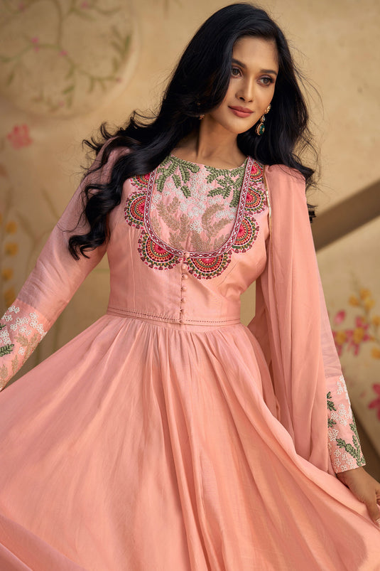 Sushrii Mishraa Art Silk Fabric Pink Color Elegant Anarkali Suit