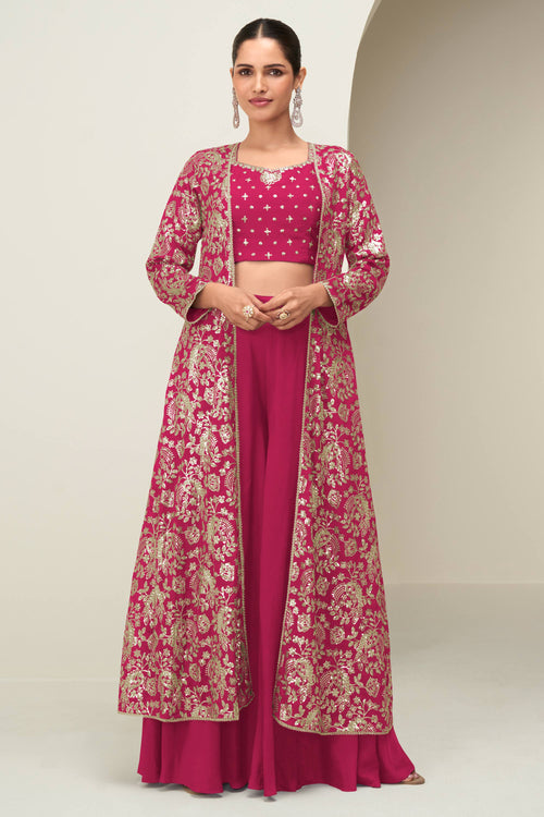 Rani Chinon Silk Indo Western Palazzo Set With Jacket