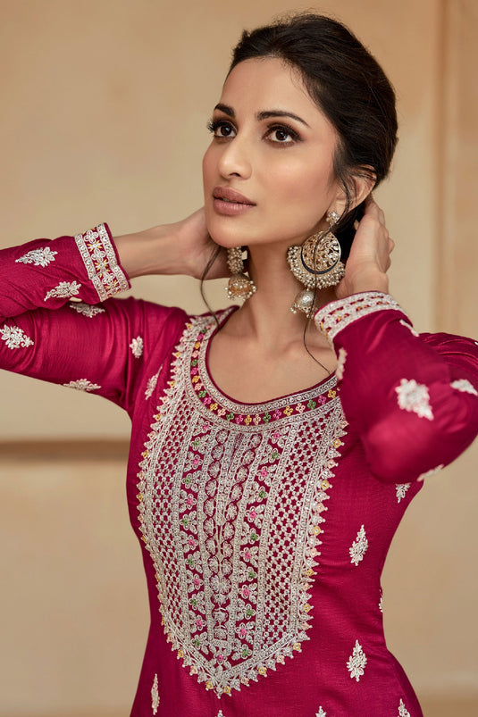 Diksha Singh Trendy Pink Color Readymade Art Silk Palazzo Suit