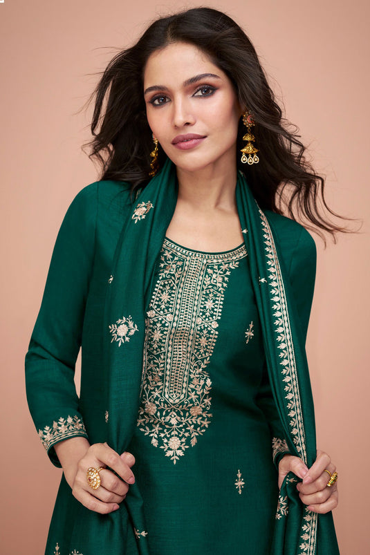 Vartika Singh Silk Fabric Dark Green Color Embroidered Elegant Salwar Suit