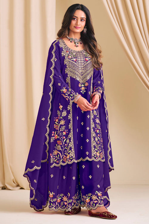 Embroidered Chinon Readymade Palazzo Salwar Suit