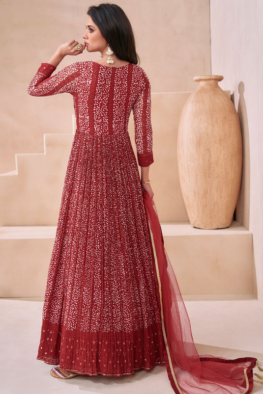 Eugeniya Belousova Incredible Georgette Fabric Maroon Color Anarkali Suit