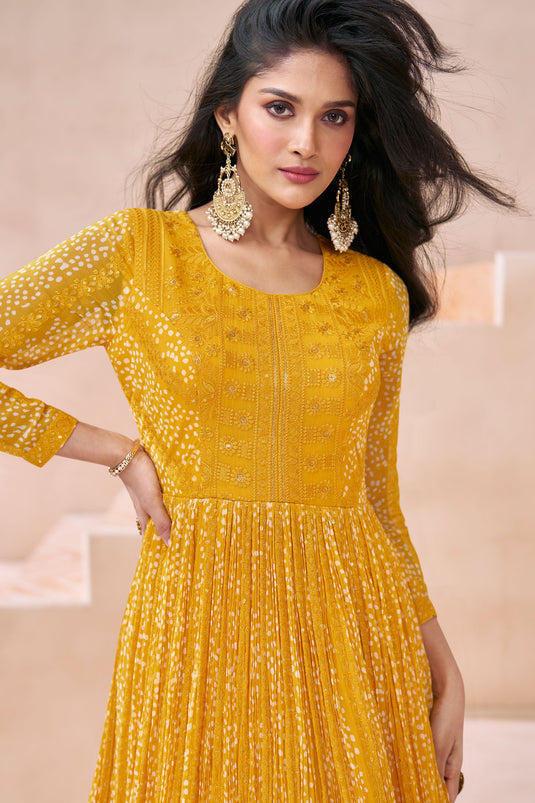 Sushrii Mishraa Engaging Yellow Color Georgette Fabric Anarkali Suit