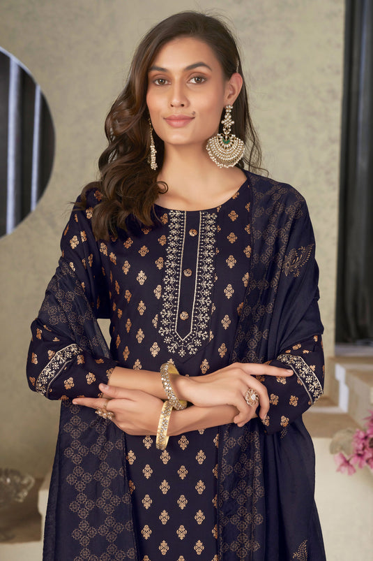 Festive Wear Black Color Aristocratic Rayon Fabric Readymade Salwar Suit