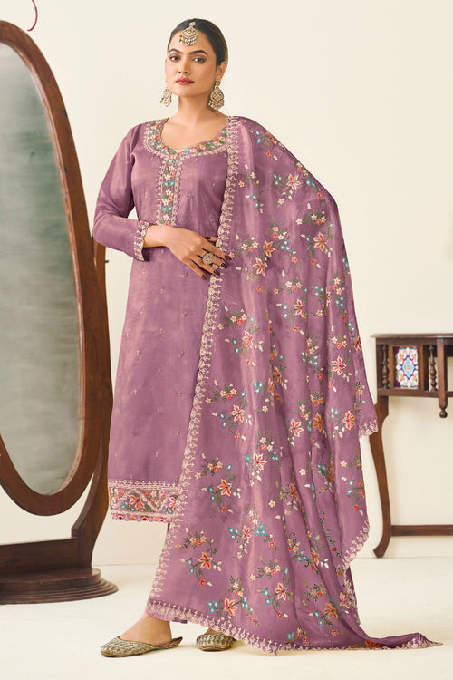 Lavender Art Silk Straight Cut Suit