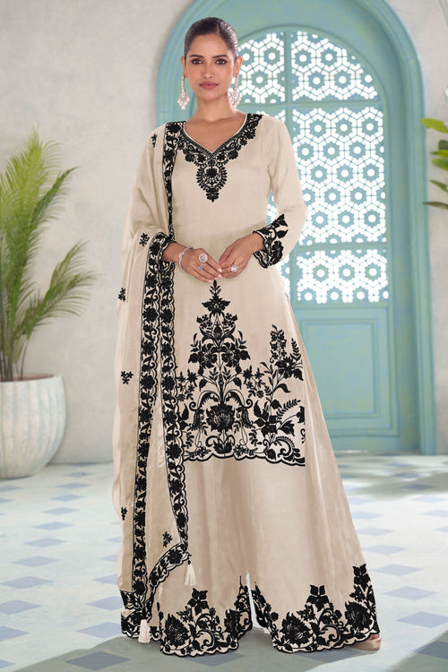 Elegant White Chinon Palazzo Suit