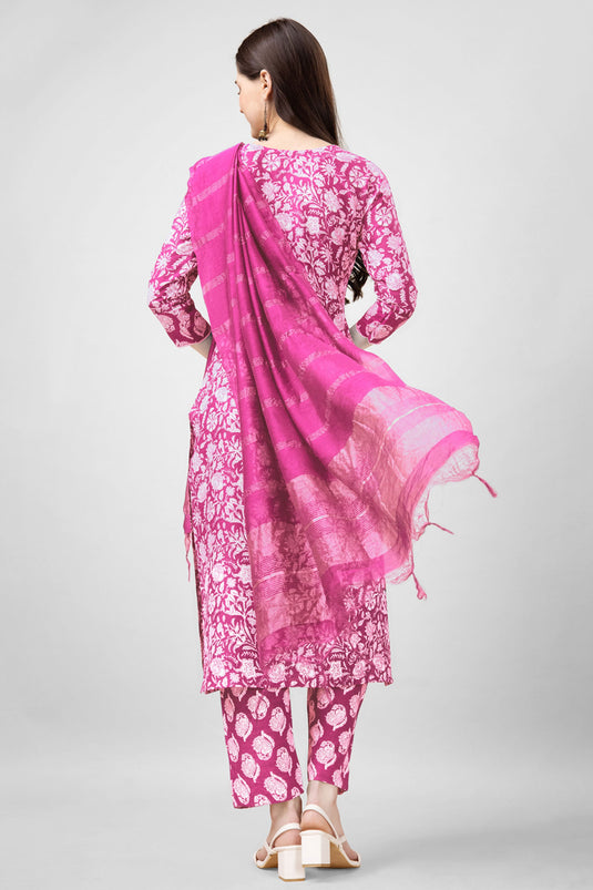 Beguiling Printed Work On Pink Color Rayon Fabric Readymade Salwar Suit