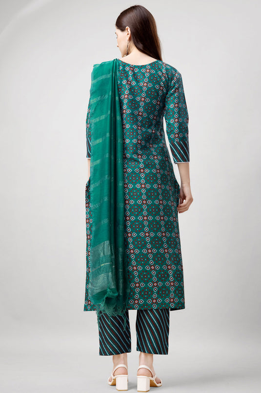 Engaging Sea Green Color Rayon Fabric Readymade Salwar Suit With Printed Work