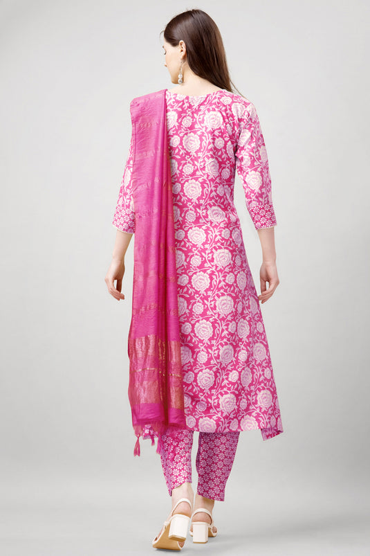 Amazing Pink Color Rayon Fabric Readymade Salwar Suit With Printed Work