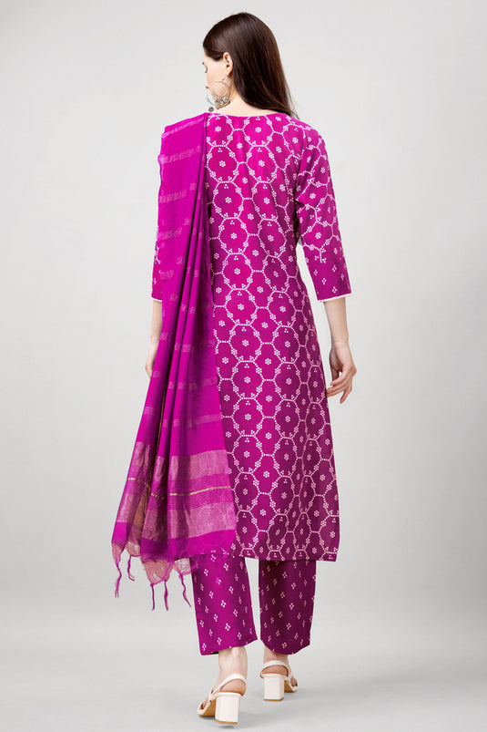 Magenta Color Printed Work On Engaging Rayon Fabric Readymade Salwar Suit