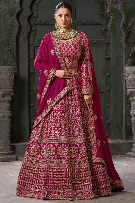 Febulous Georgette Fabric Pink Color  Bridal Lehenga