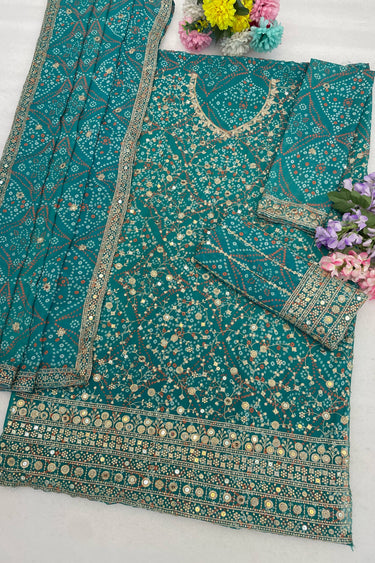Cyan Georgette Palazzo Suit With Dupatta