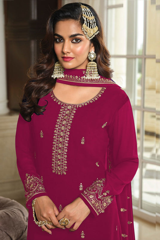 Rani Color Embroidered Work On Georgette Fabric Stunning Palazzo Suit