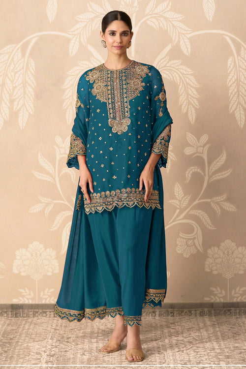 Teal Georgette Suit