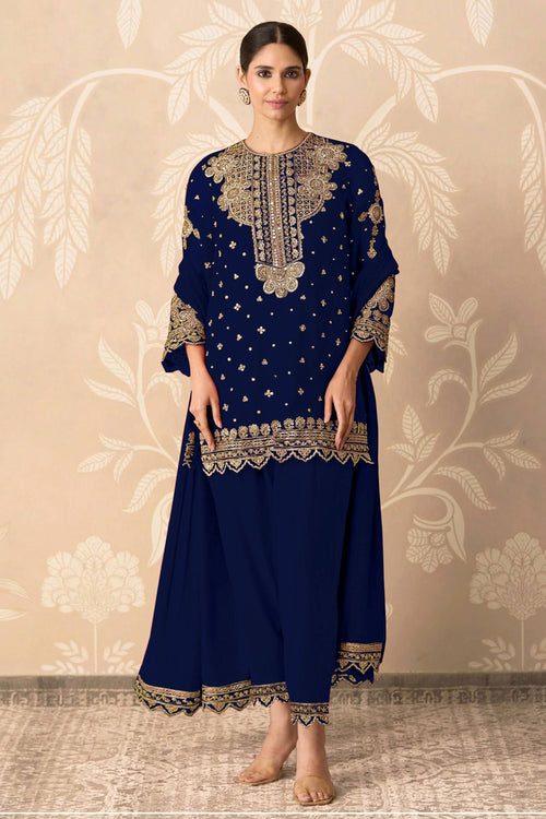 Blue Georgette Designer Suit