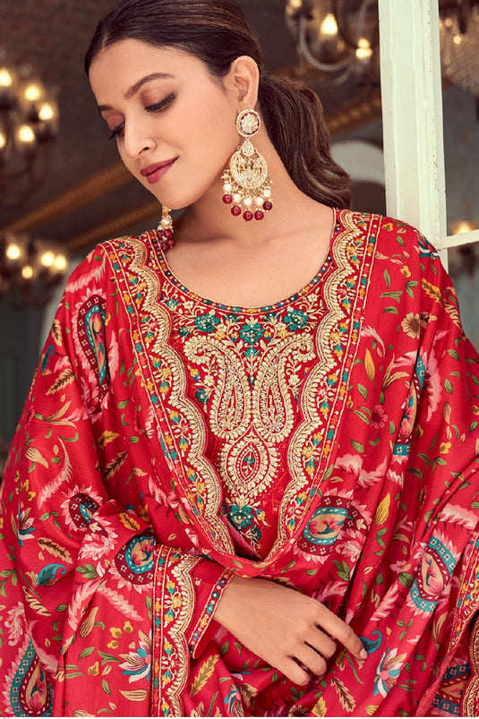 Georgette Fabric Red Color Festive Wear Winsome Salwar Suit