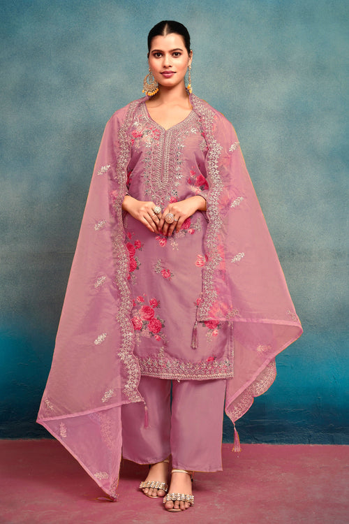 Art Silk Embroidered Pink Designer Salwar Kameez