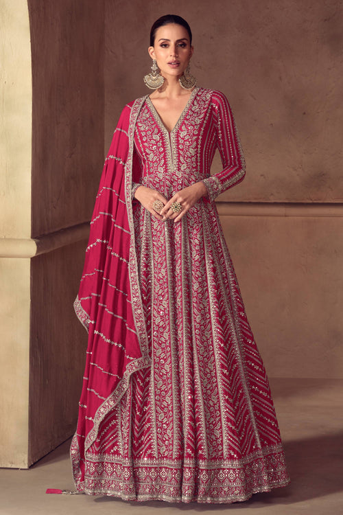 Rani Party Wear Chinon Embroidered Designer Readymade Floor Touch Gown With Dupatta