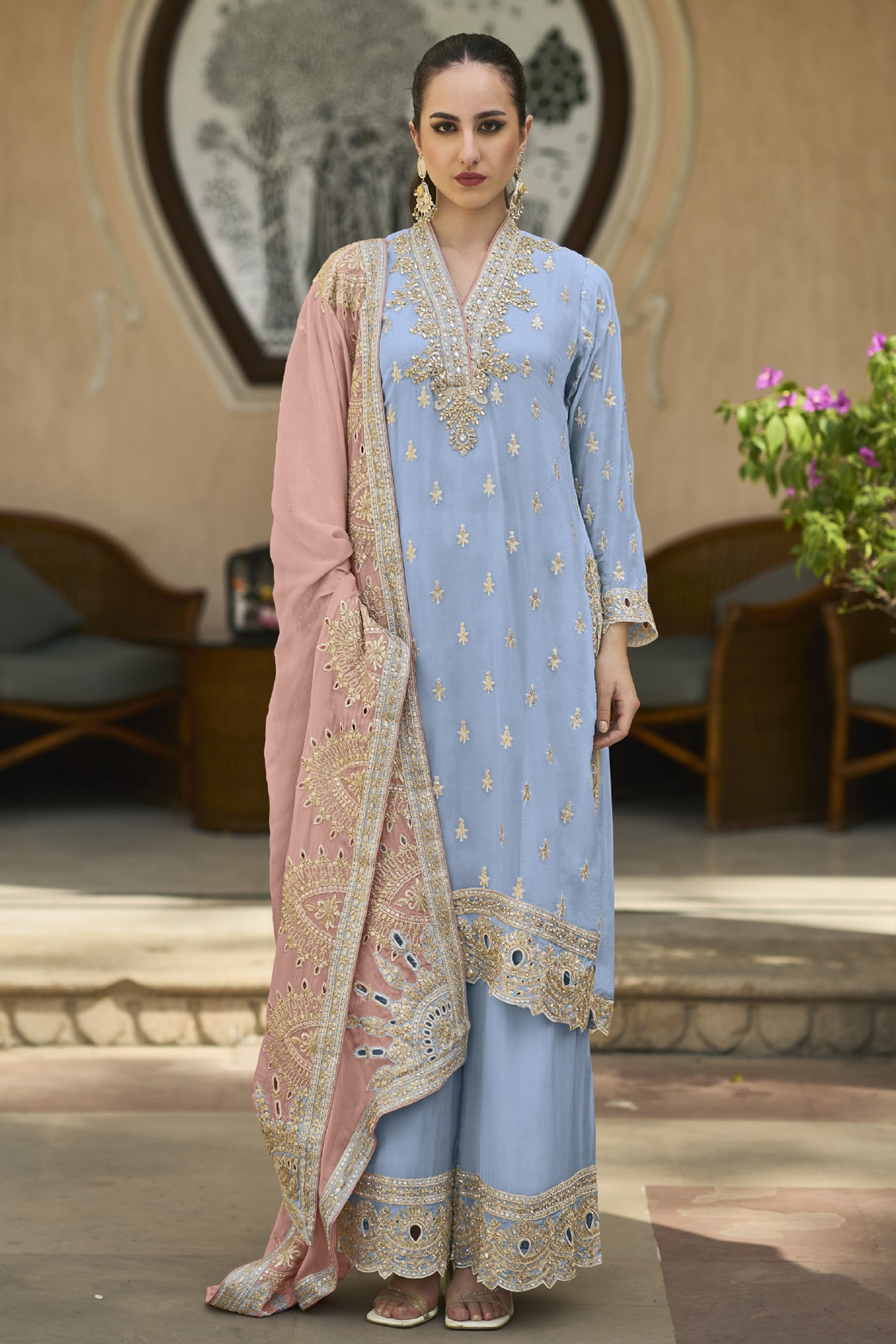 Chiffon palazzo suits best sale