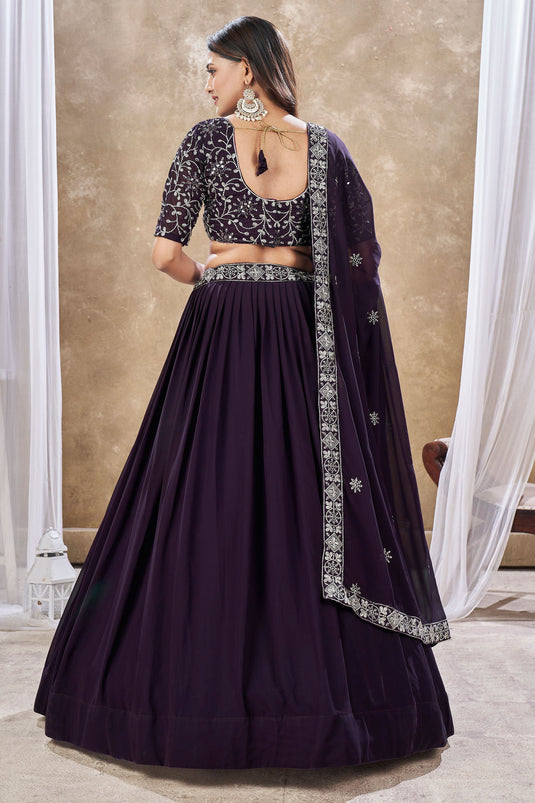 Georgette Fabric Purple Color Excellent Lehenga With Sequins Work