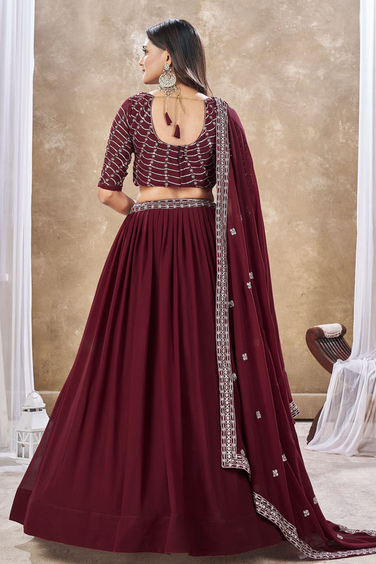 Sequins Work On Maroon Color Georgette Fabric Trendy Lehenga