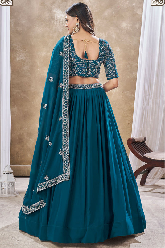 Teal Color Sequins Work On Georgette Fabric Stunning Lehenga