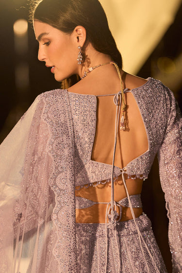 Lavender Wedding Wear Net Fabric Readymade Lehenga Choli