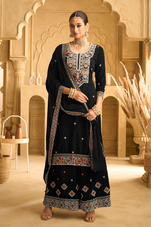 Black Velvet Party Wear Palazzo Dress
