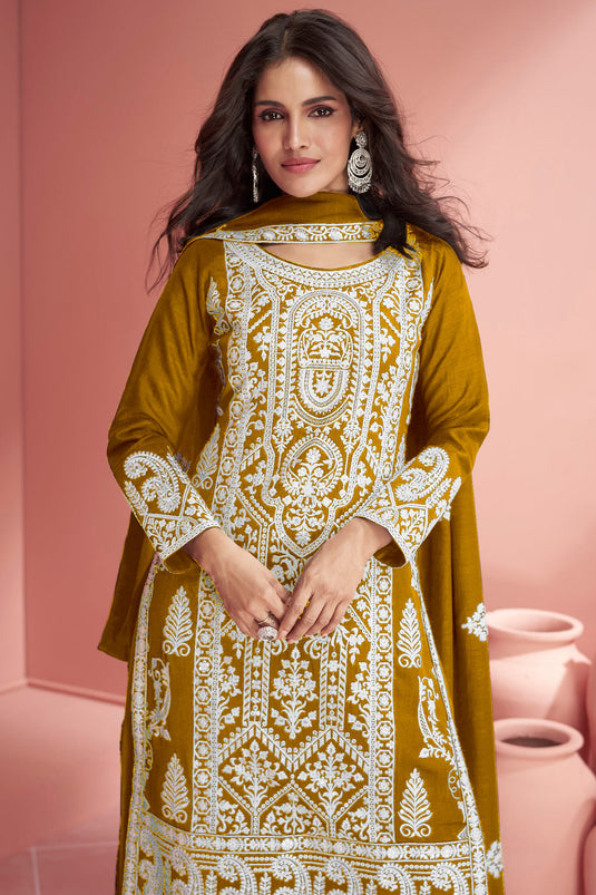 Vartika Singh Georgette Fabric Mustard Color Supreme Festive Look Palazzo Suit