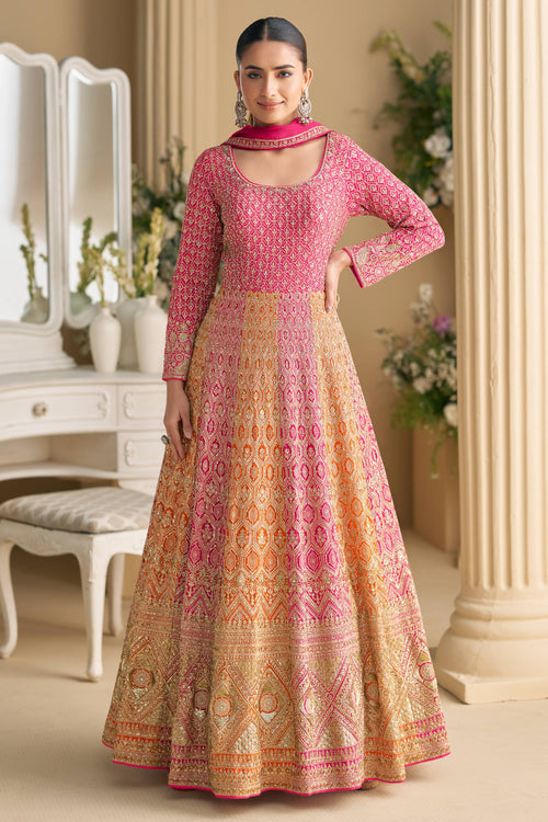 Georgette Embroidered Rani Designer Anarkali Salwar Kameez
