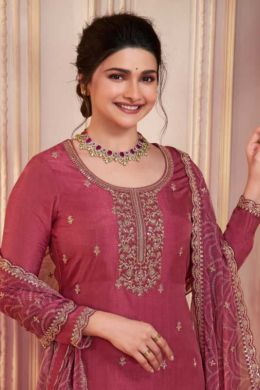 Prachi Desai Georgette Silk Fabric Pink Color Elegant Salwar Suit